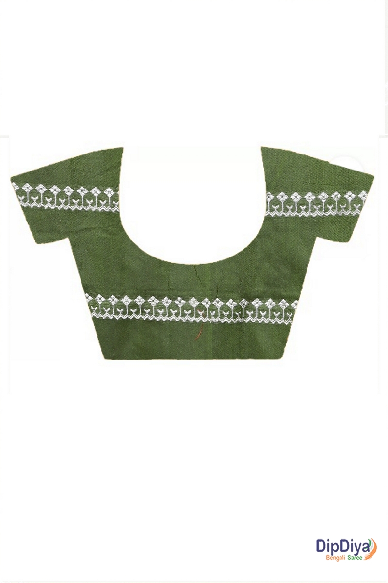 Green Cotton Blended Pareta Hand Loom Saree (308)